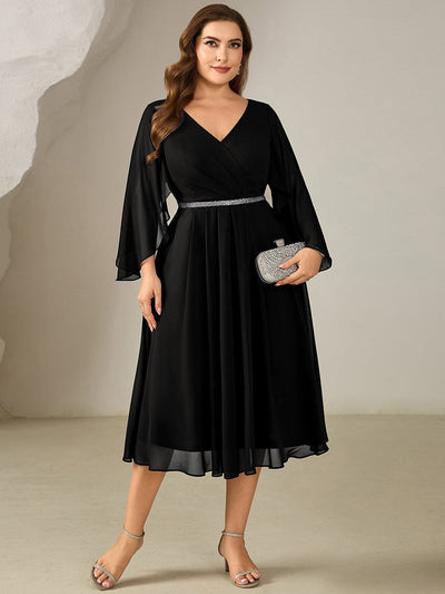 Plus Size Deep V-Neck Chiffon Wedding Guest Dress