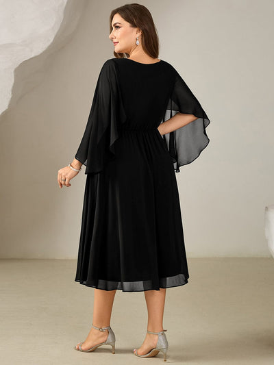 Plus Size Deep V-Neck Chiffon Wedding Guest Dress #color_Black