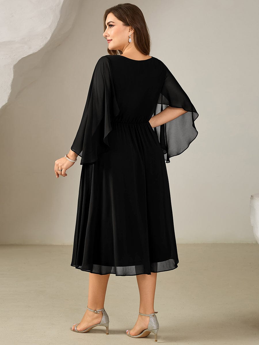 Plus Size Deep V-Neck Chiffon Wedding Guest Dress #color_Black