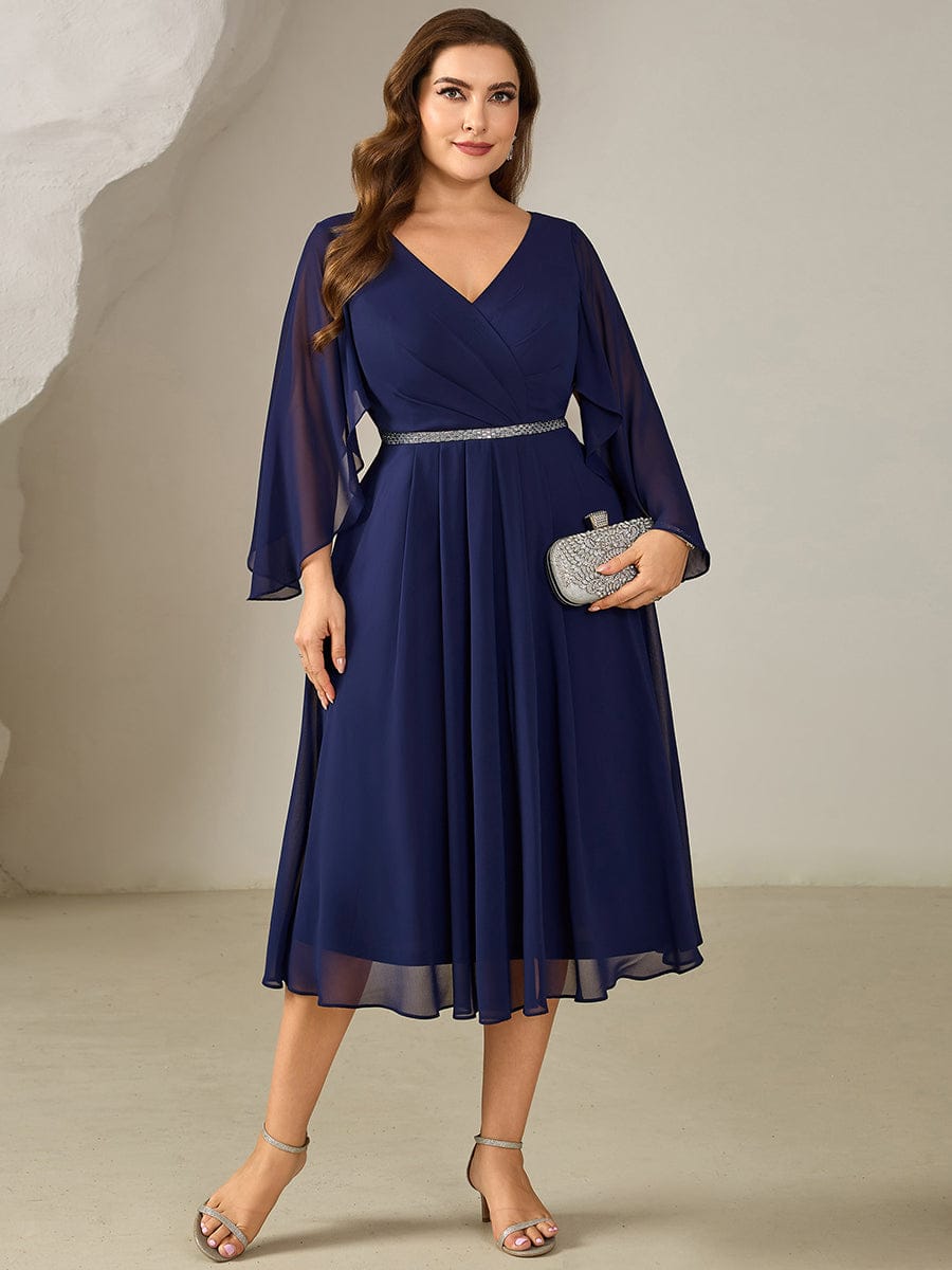 Plus Size Deep V-Neck Chiffon Wedding Guest Dress #color_Navy Blue