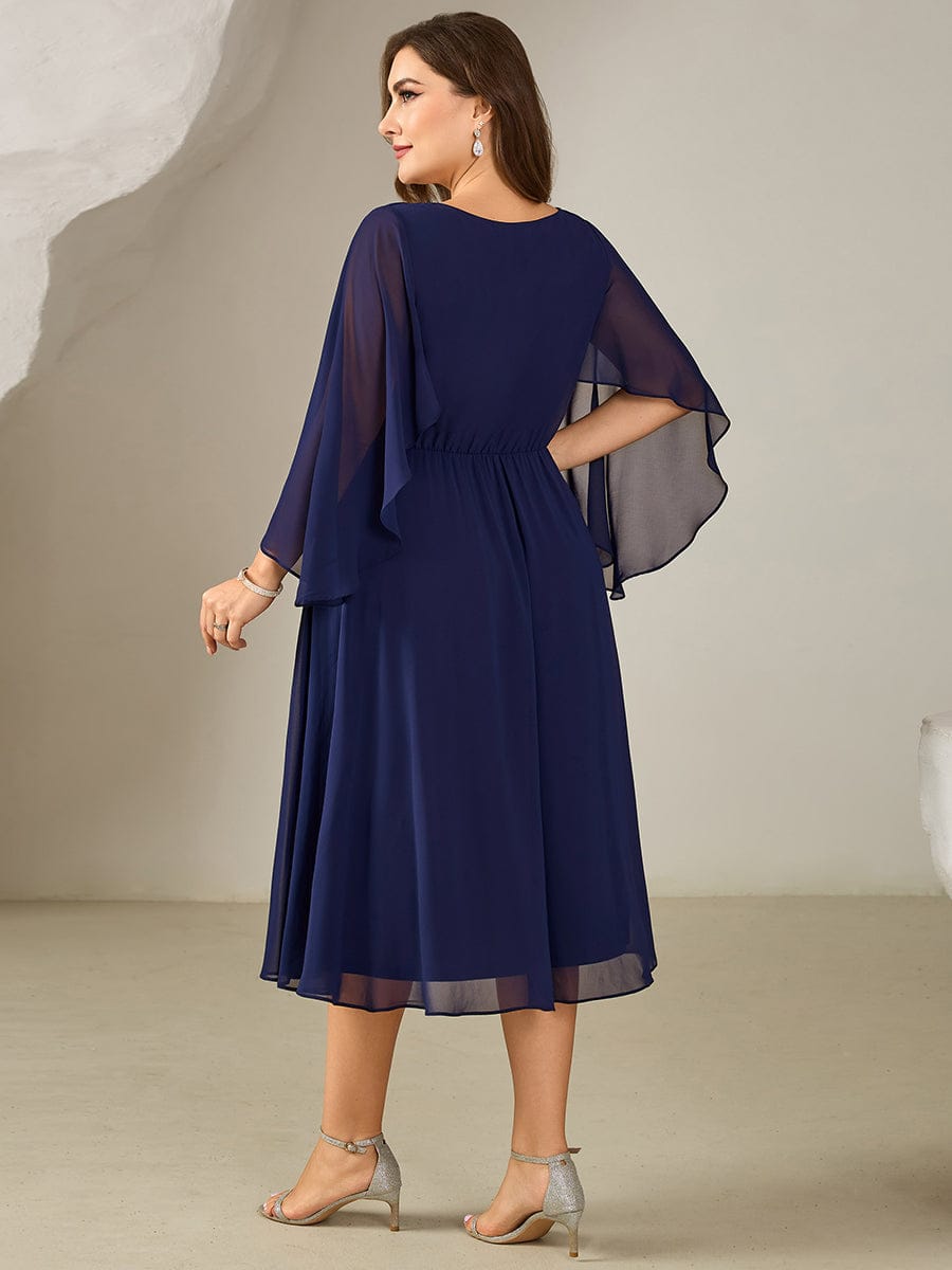 Plus Size Deep V-Neck Chiffon Wedding Guest Dress #color_Navy Blue