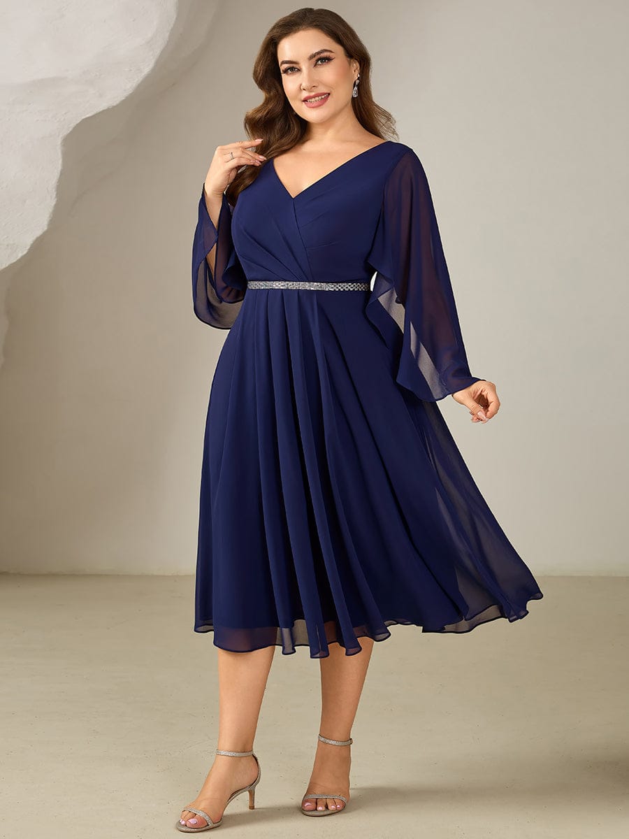 Plus Size Deep V-Neck Chiffon Wedding Guest Dress #color_Navy Blue