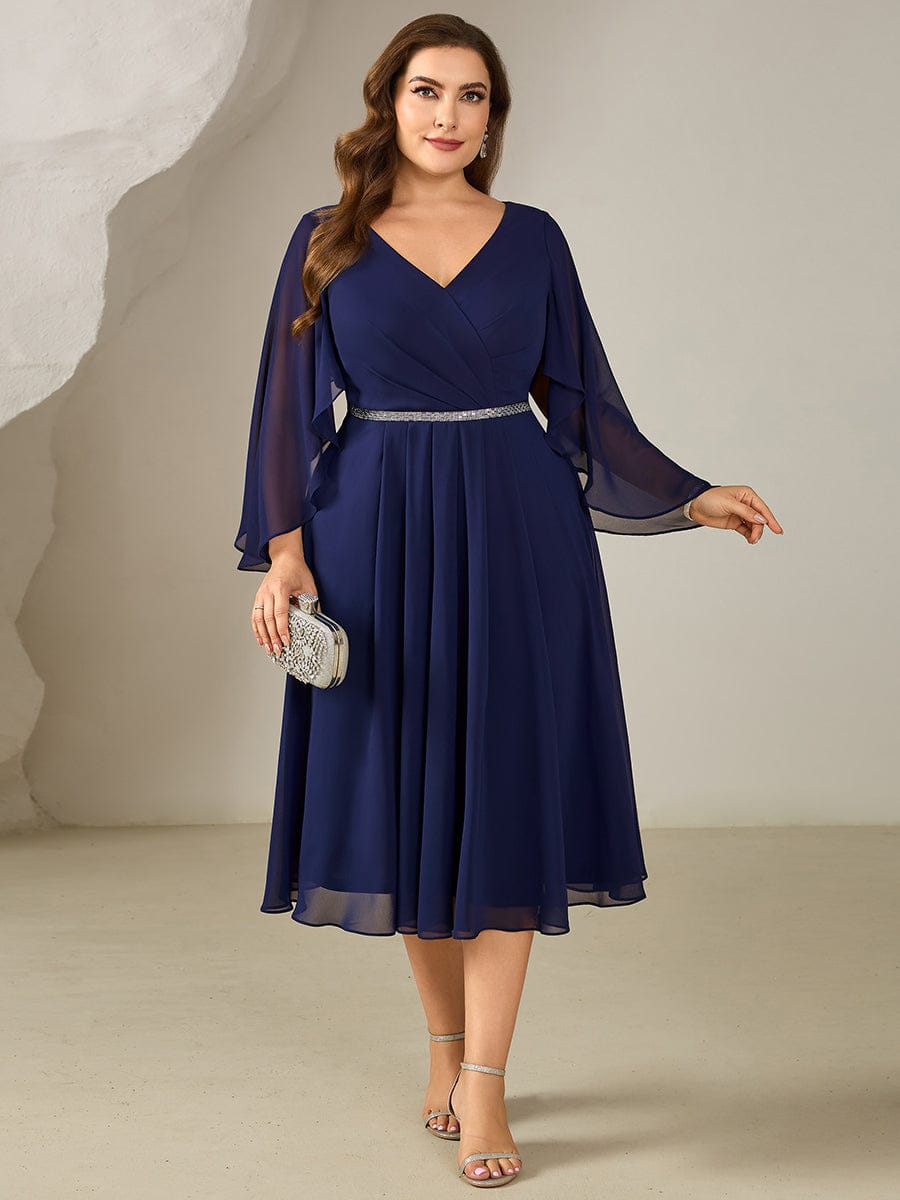 Plus Size Deep V-Neck Chiffon Wedding Guest Dress #color_Navy Blue