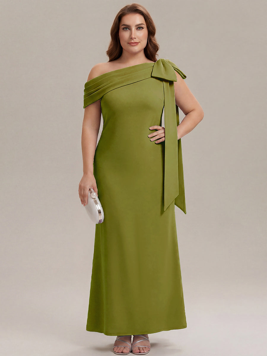Asymmetric Shoulder with Bow Knit Wedding Guest Dress #color_Citron