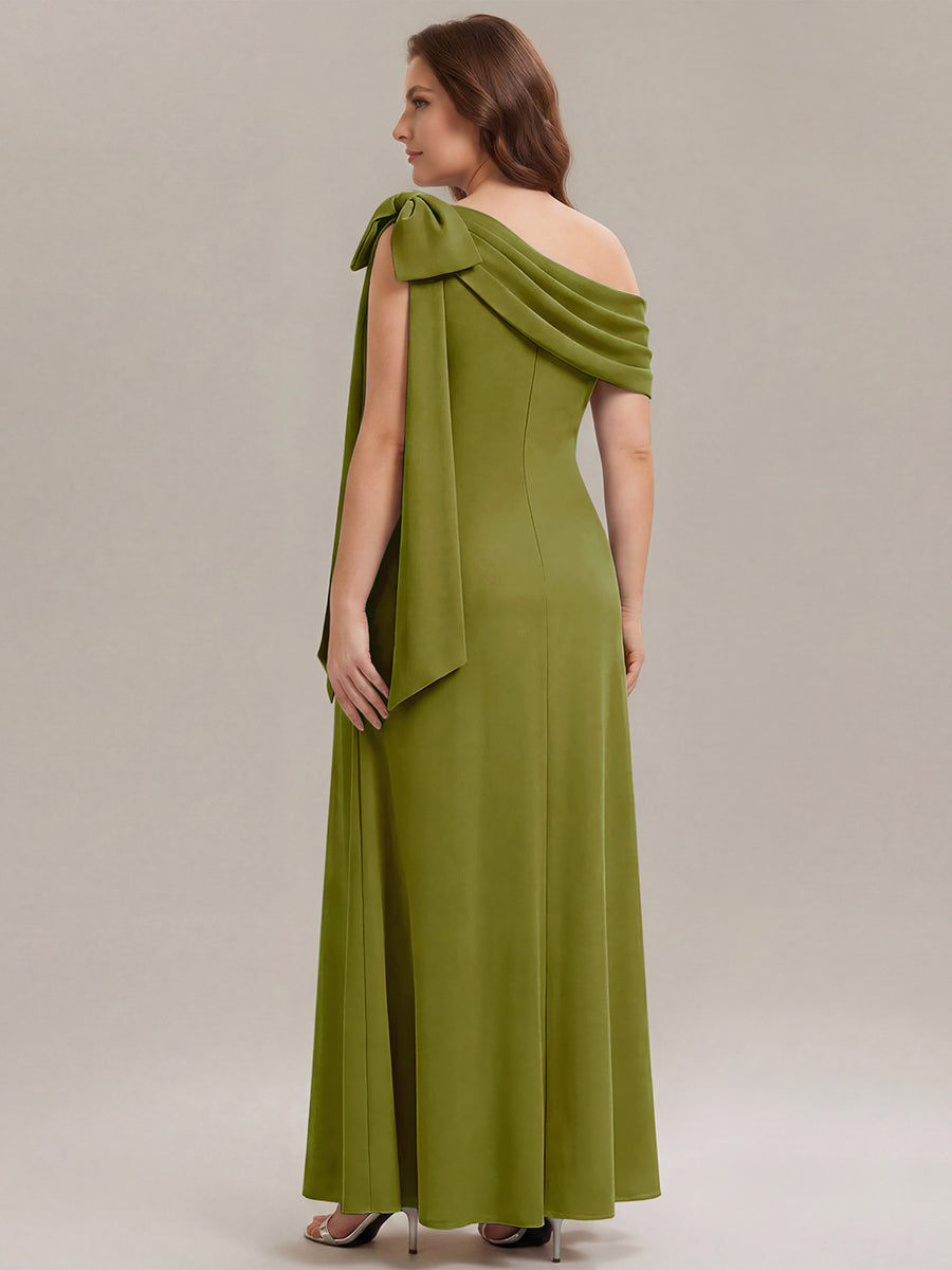Asymmetric Shoulder with Bow Knit Wedding Guest Dress #color_Citron