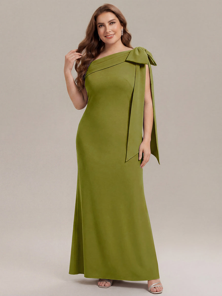 Asymmetric Shoulder with Bow Knit Wedding Guest Dress #color_Citron