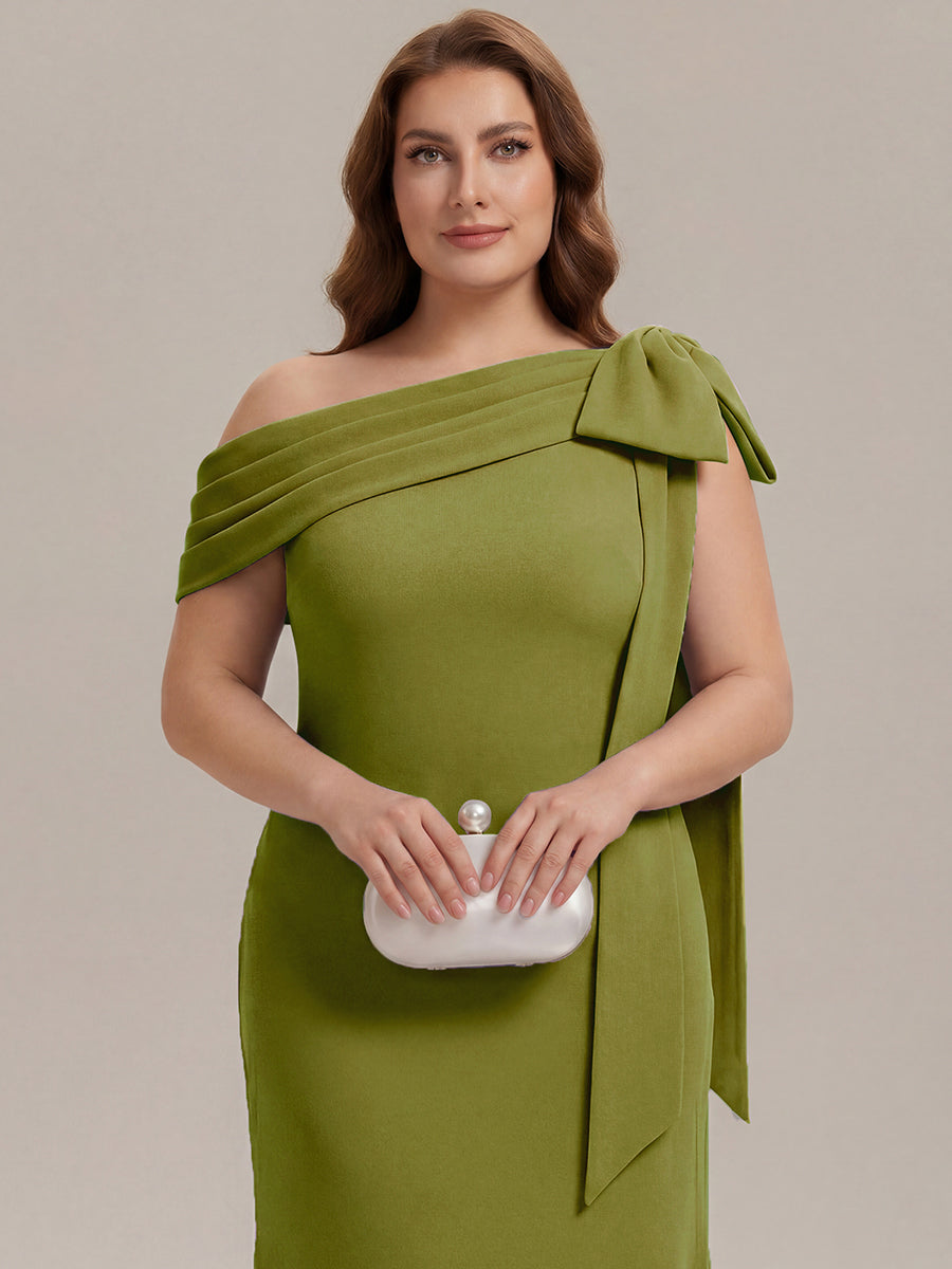 Asymmetric Shoulder with Bow Knit Wedding Guest Dress #color_Citron