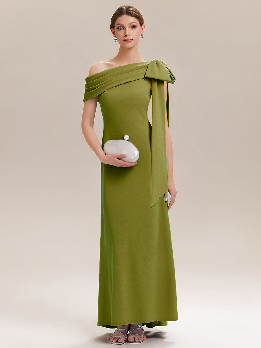 Asymmetric Shoulder with Bow Knit Wedding Guest Dress #color_Citron