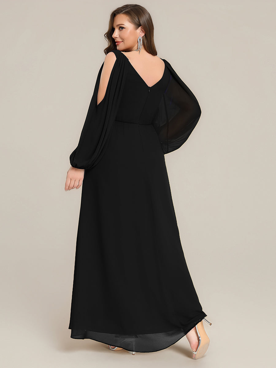 Plus Size Cut-Out Detail Chiffon Evening Dress #color_Black
