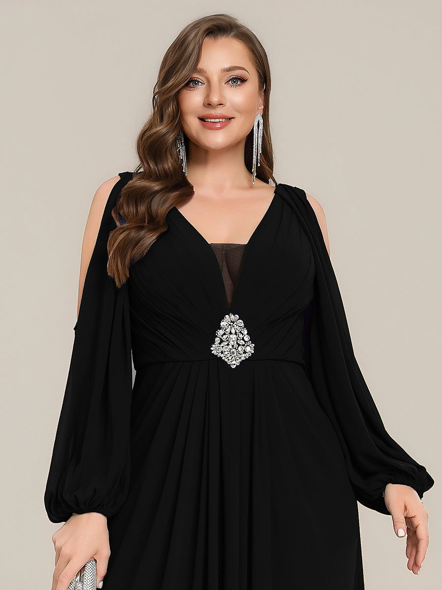 Plus Size Cut-Out Detail Chiffon Evening Dress #color_Black