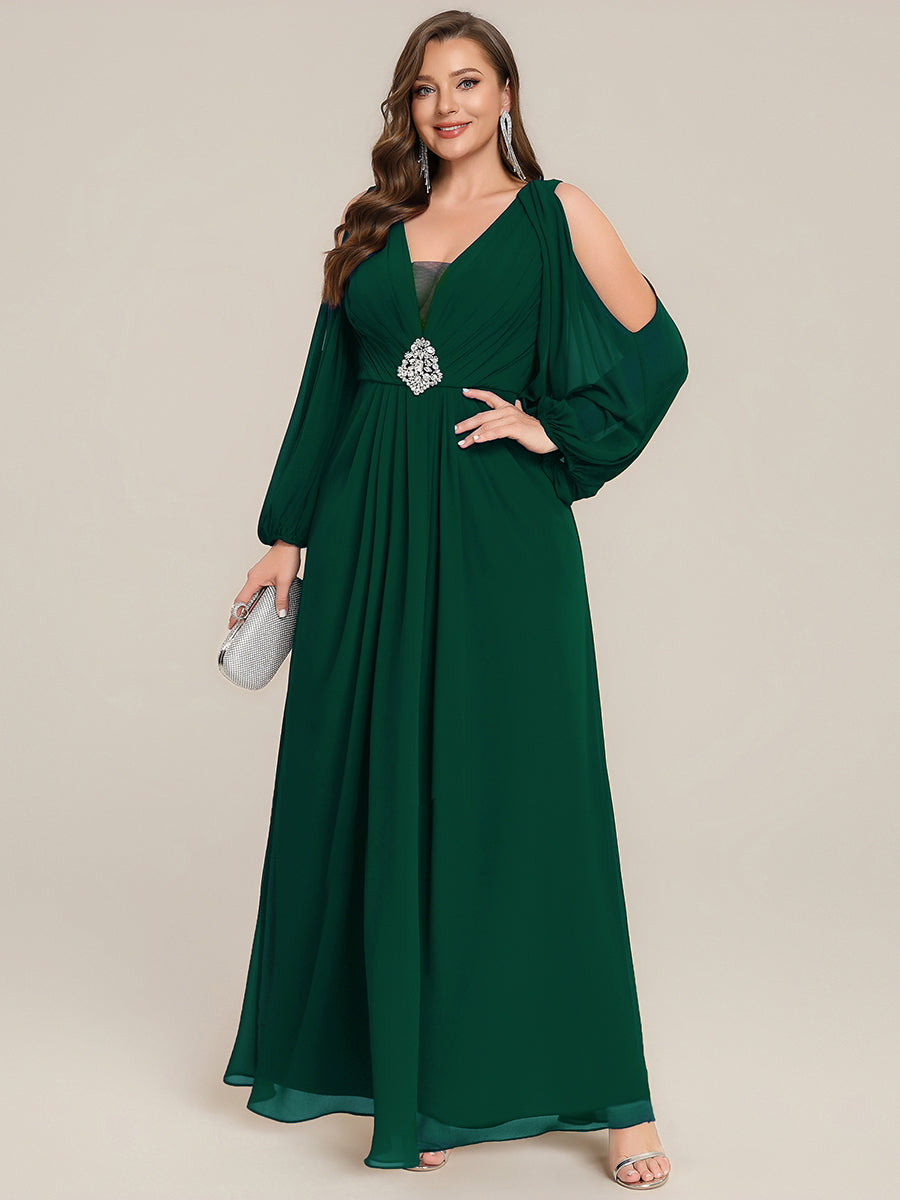 Plus Size Cut-Out Detail Chiffon Evening Dress #color_Dark Green