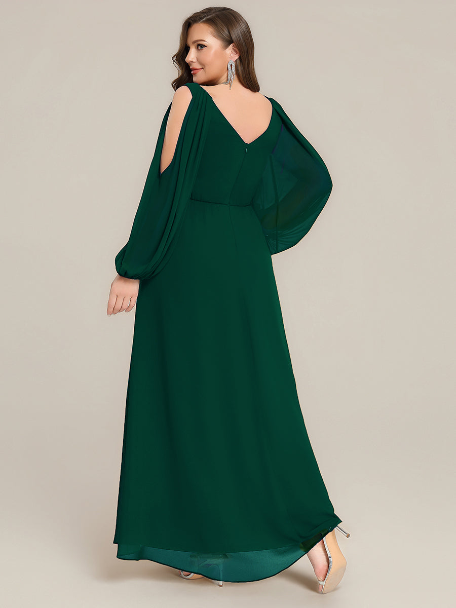 Plus Size Cut-Out Detail Chiffon Evening Dress #color_Dark Green