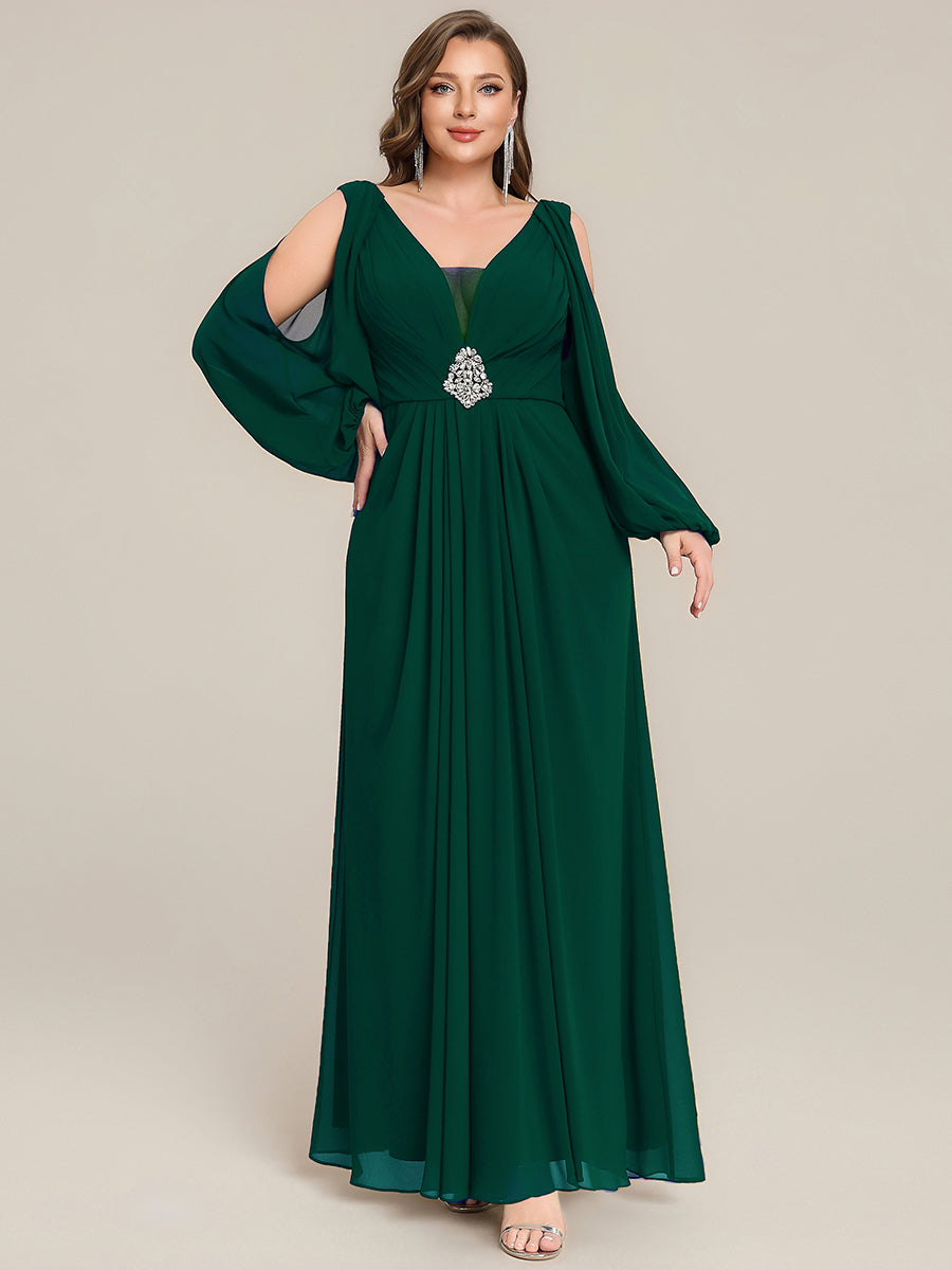 Plus Size Cut-Out Detail Chiffon Evening Dress #color_Dark Green