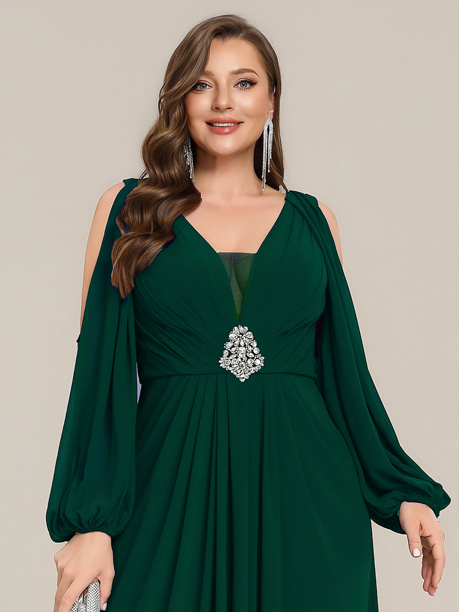 Plus Size Cut-Out Detail Chiffon Evening Dress #color_Dark Green