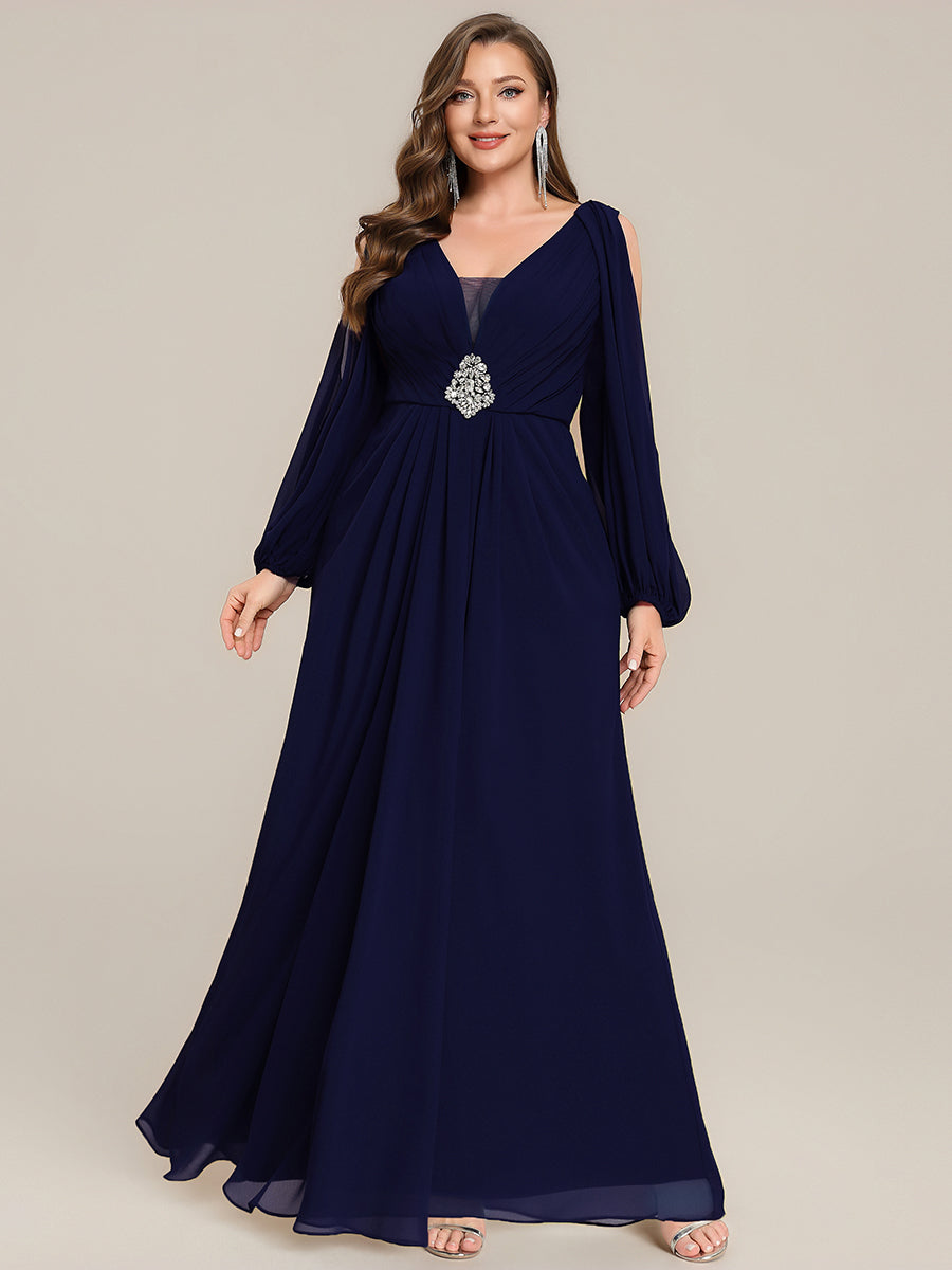 Plus Size Cut-Out Detail Chiffon Evening Dress #color_Navy Blue