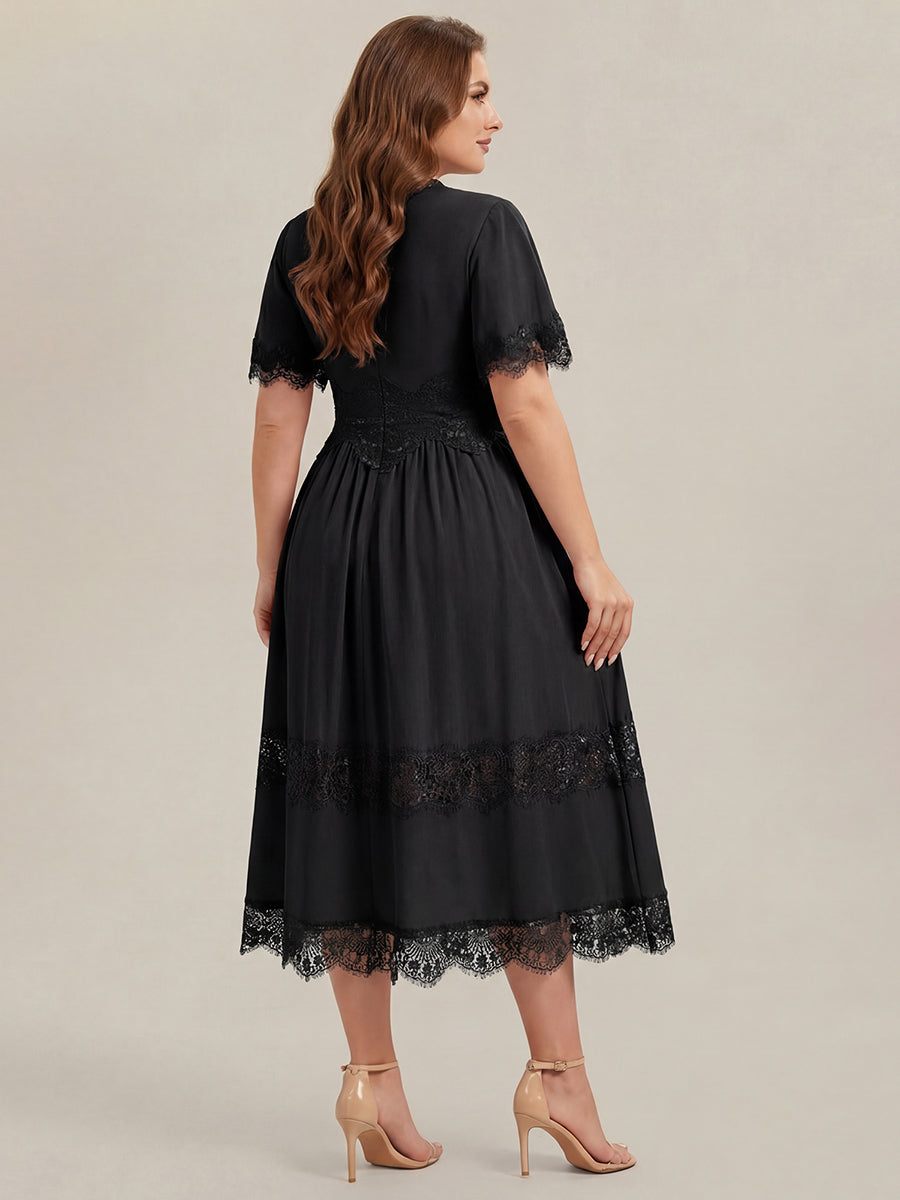 Plus Size Cut-Out Detail Chiffon Wedding Guest Dress #color_Black