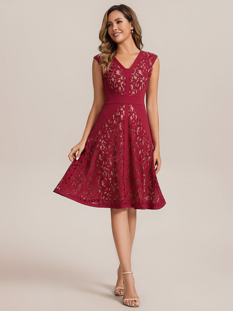 See-through Lace Sleeveless Wedding Guest Dress #color_Dark Red