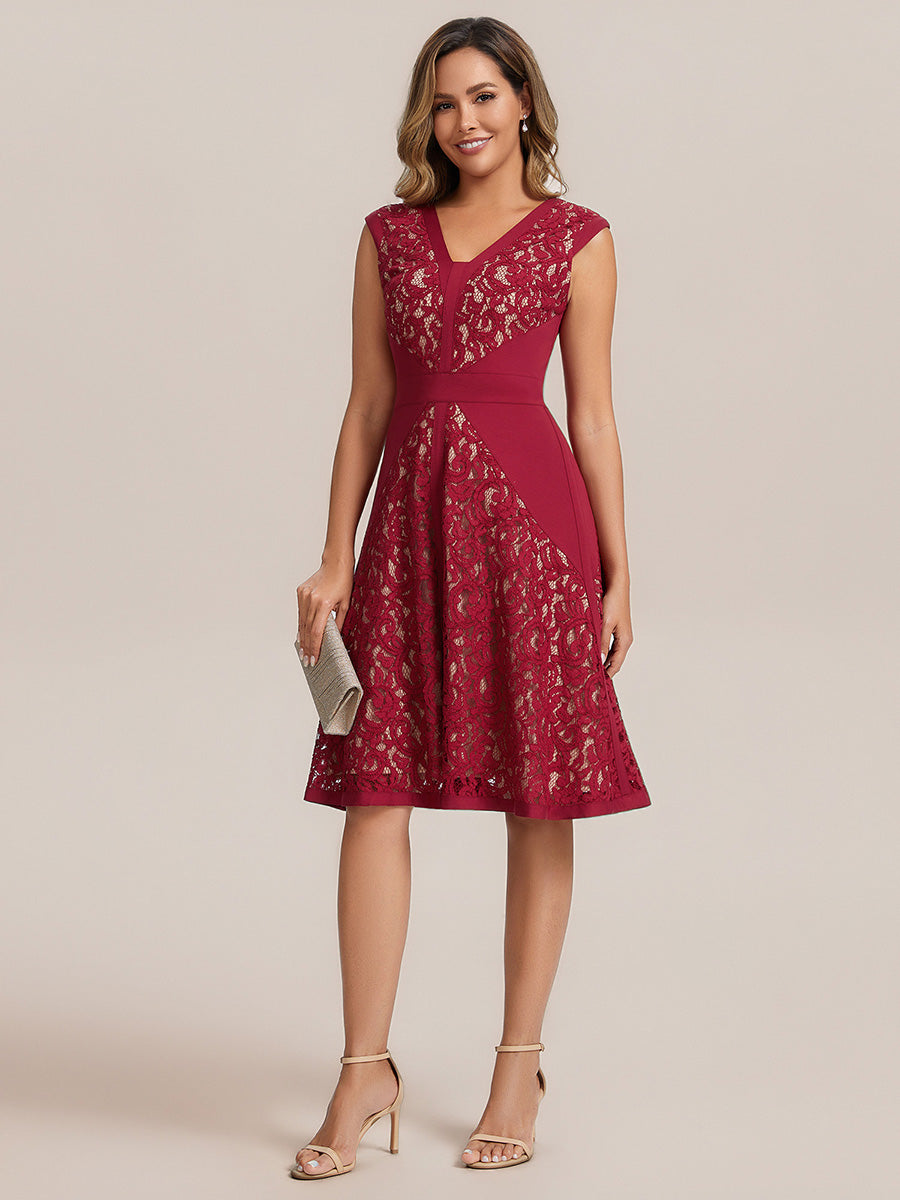 See-through Lace Sleeveless Wedding Guest Dress #color_Dark Red