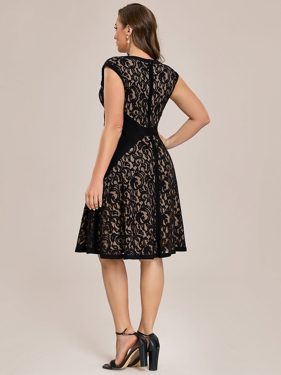 Plus Size See-through Lace Sleeveless Wedding Guest Dress #color_Black