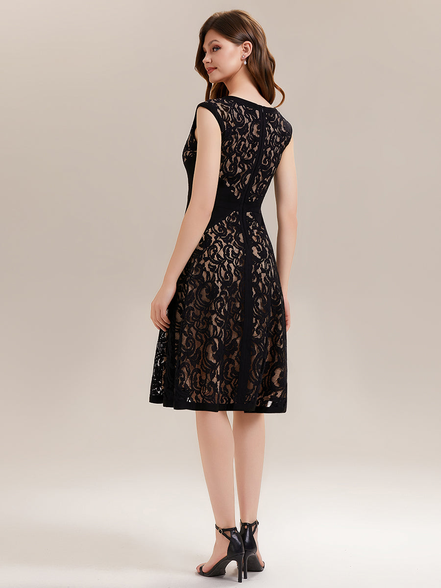 See-through Lace Sleeveless Wedding Guest Dress #color_Black