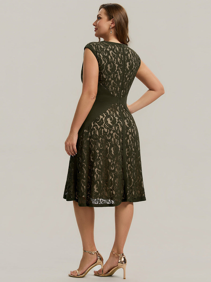 See-through Lace Sleeveless Wedding Guest Dress #color_Olive Green