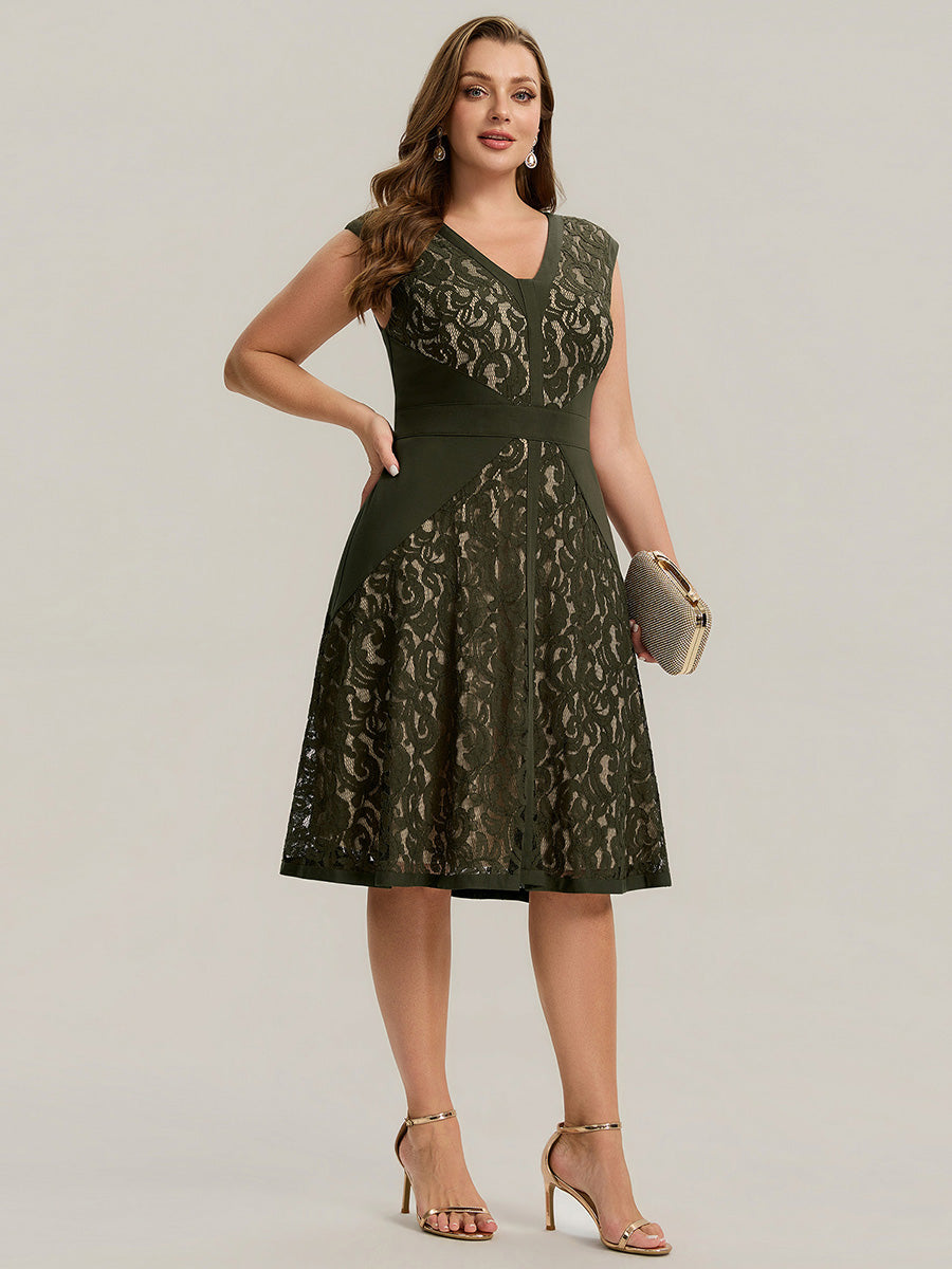 See-through Lace Sleeveless Wedding Guest Dress #color_Olive Green