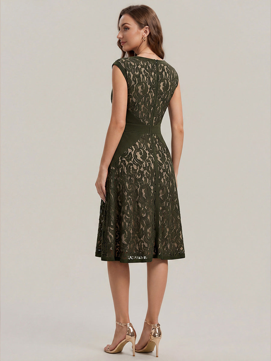 See-through Lace Sleeveless Wedding Guest Dress #color_Olive Green