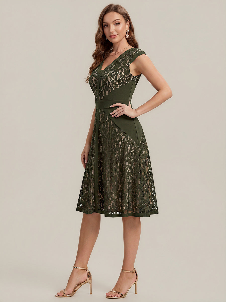 See-through Lace Sleeveless Wedding Guest Dress #color_Olive Green