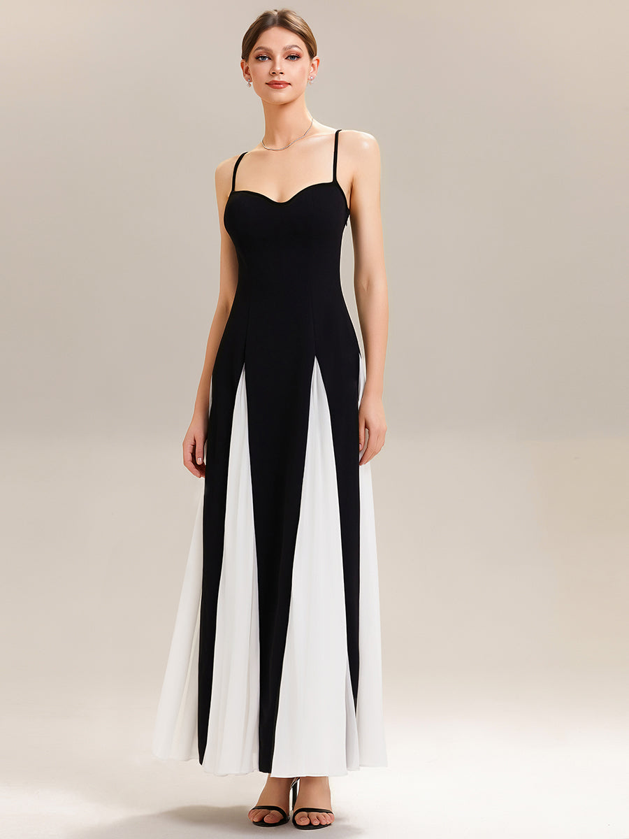 Spaghetti Straps Knit Sleeveless A-Line Wedding Guest Dress #color_Black