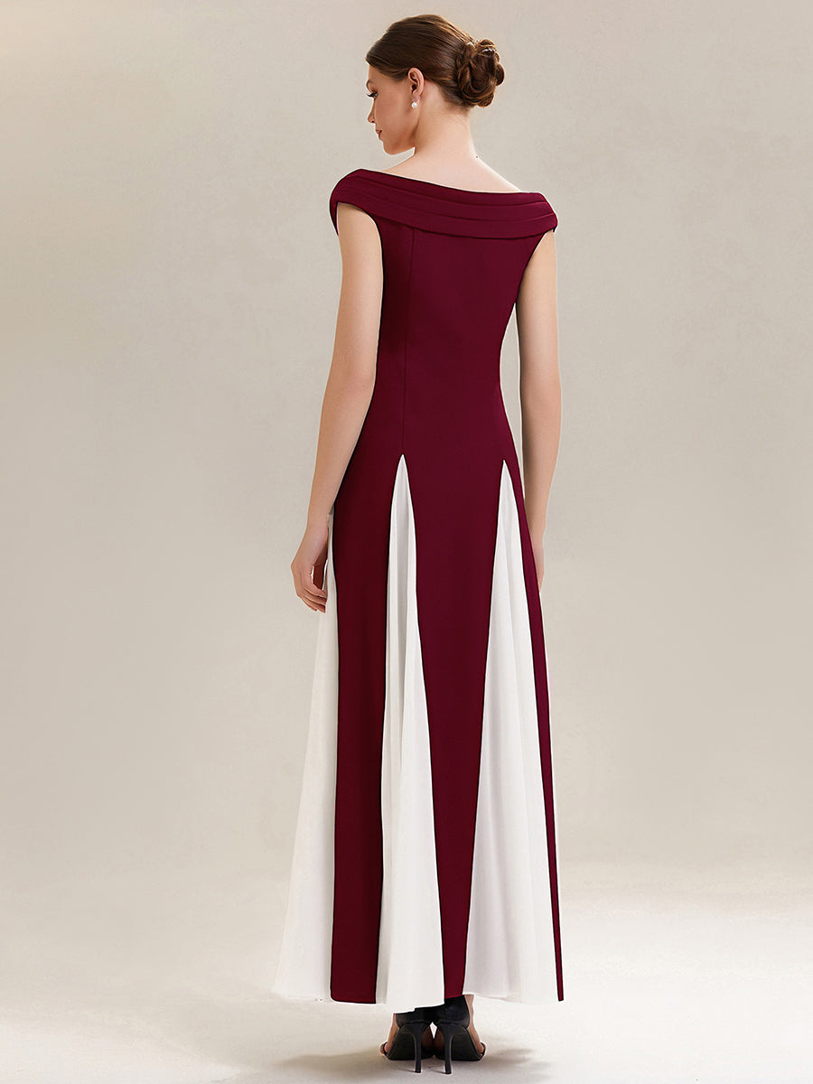 Elegant Design Knit Cap Sleeve Semi Formal Dress #color_Dark Red