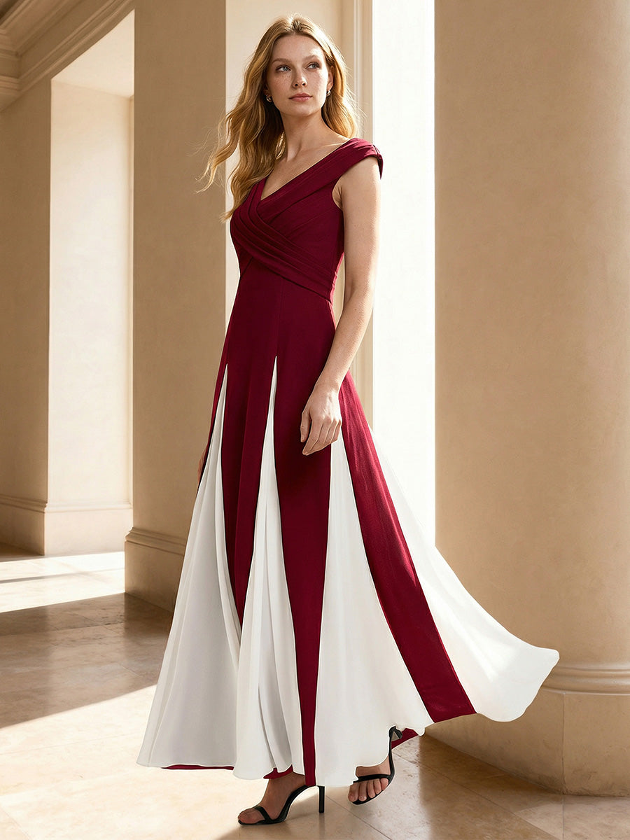 Elegant Design Knit Cap Sleeve Semi Formal Dress #color_Dark Red