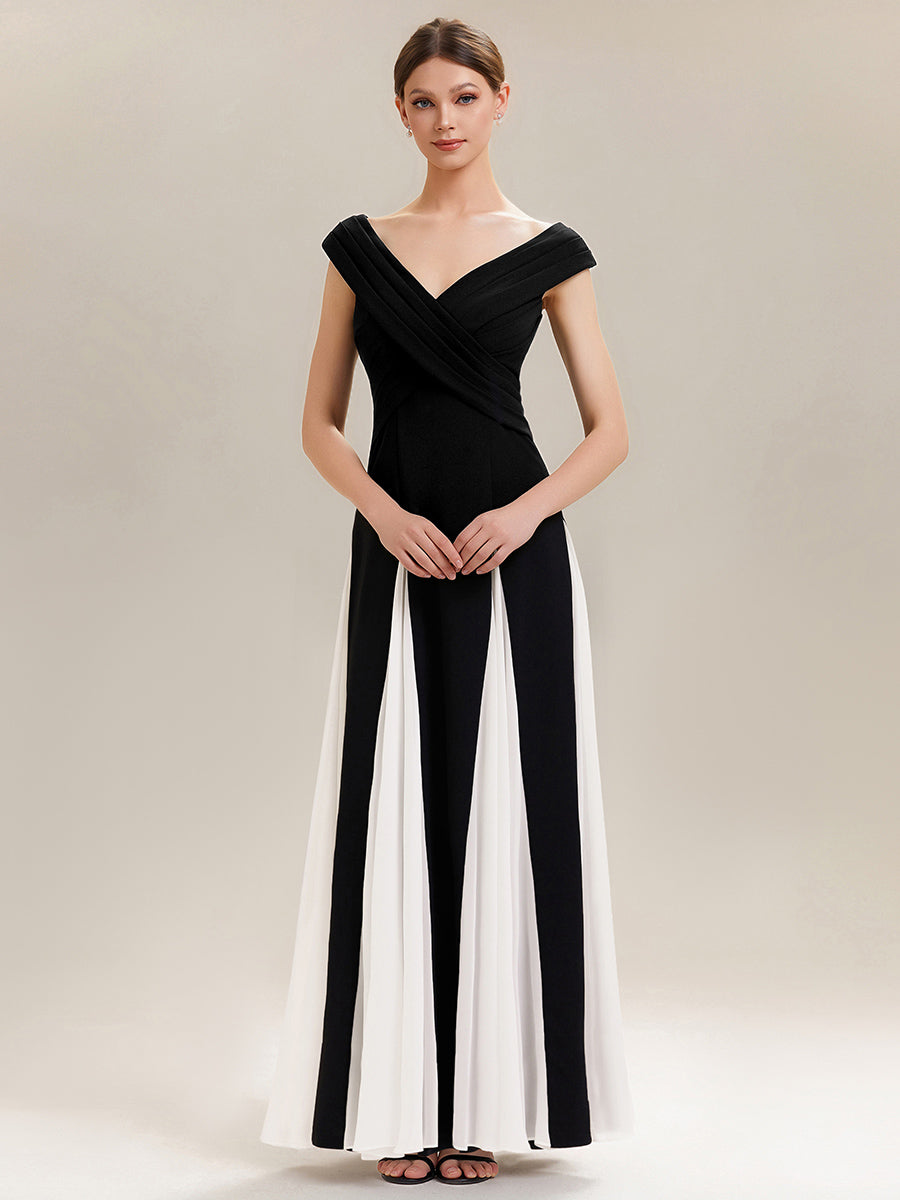 Elegant Design Knit Cap Sleeve Semi Formal Dress #color_Ivory-Black