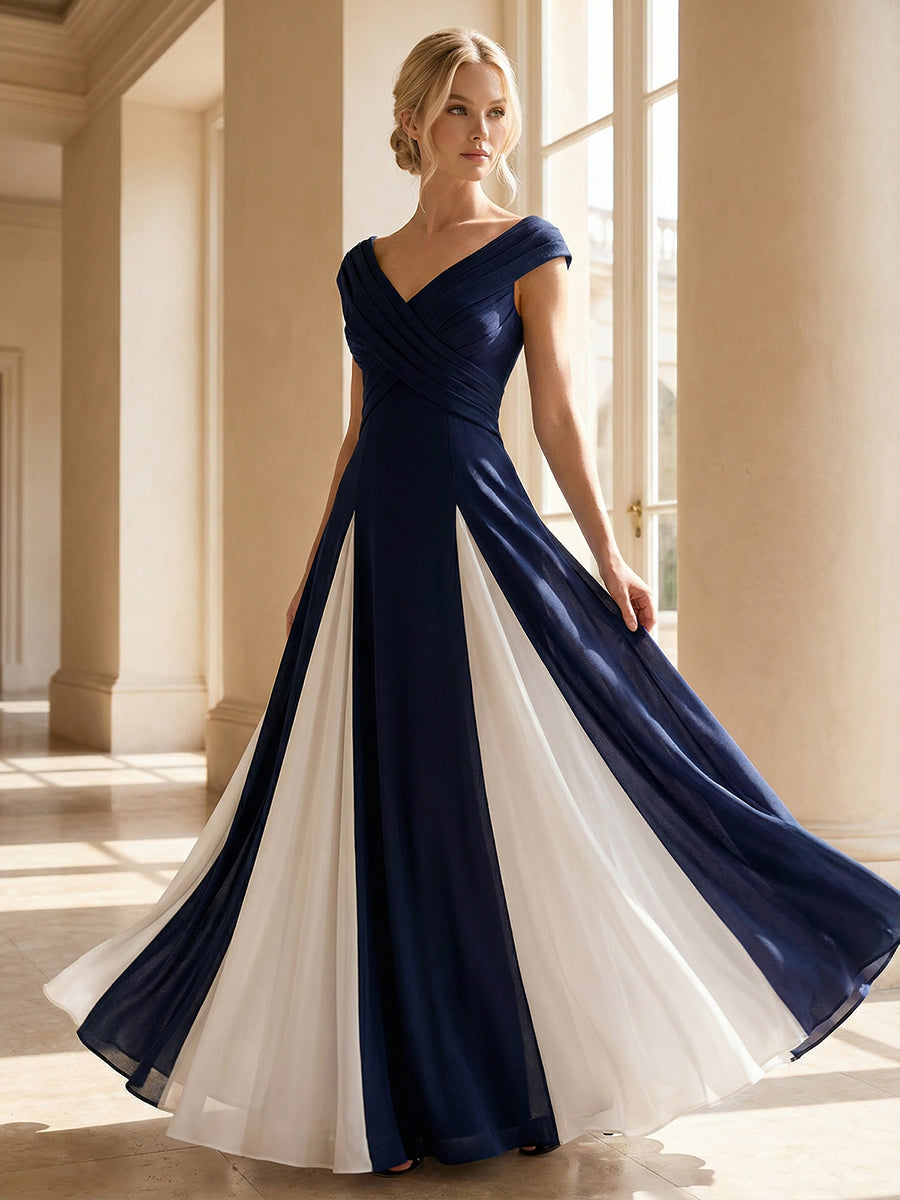 Elegant Design Knit Cap Sleeve Semi Formal Dress #color_Navy Blue