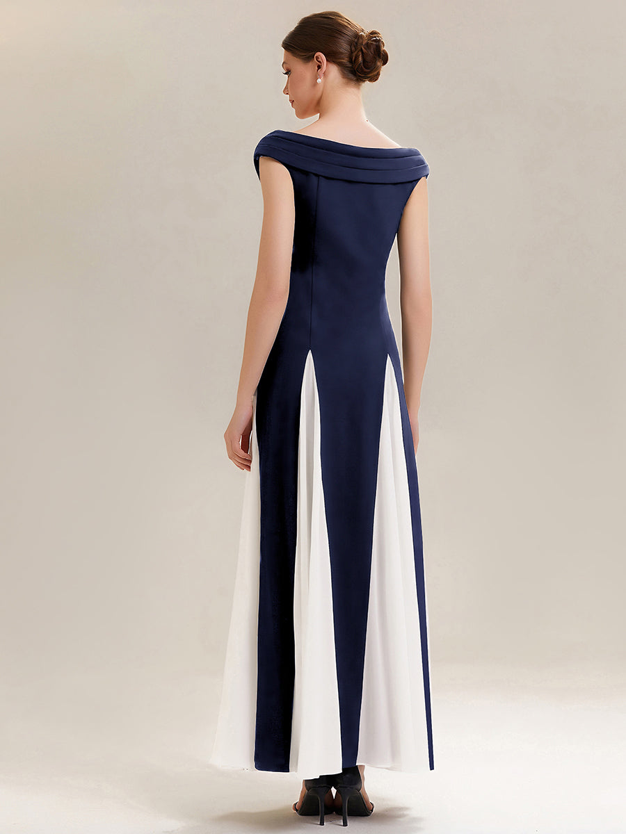 Elegant Design Knit Cap Sleeve Semi Formal Dress #color_Navy Blue