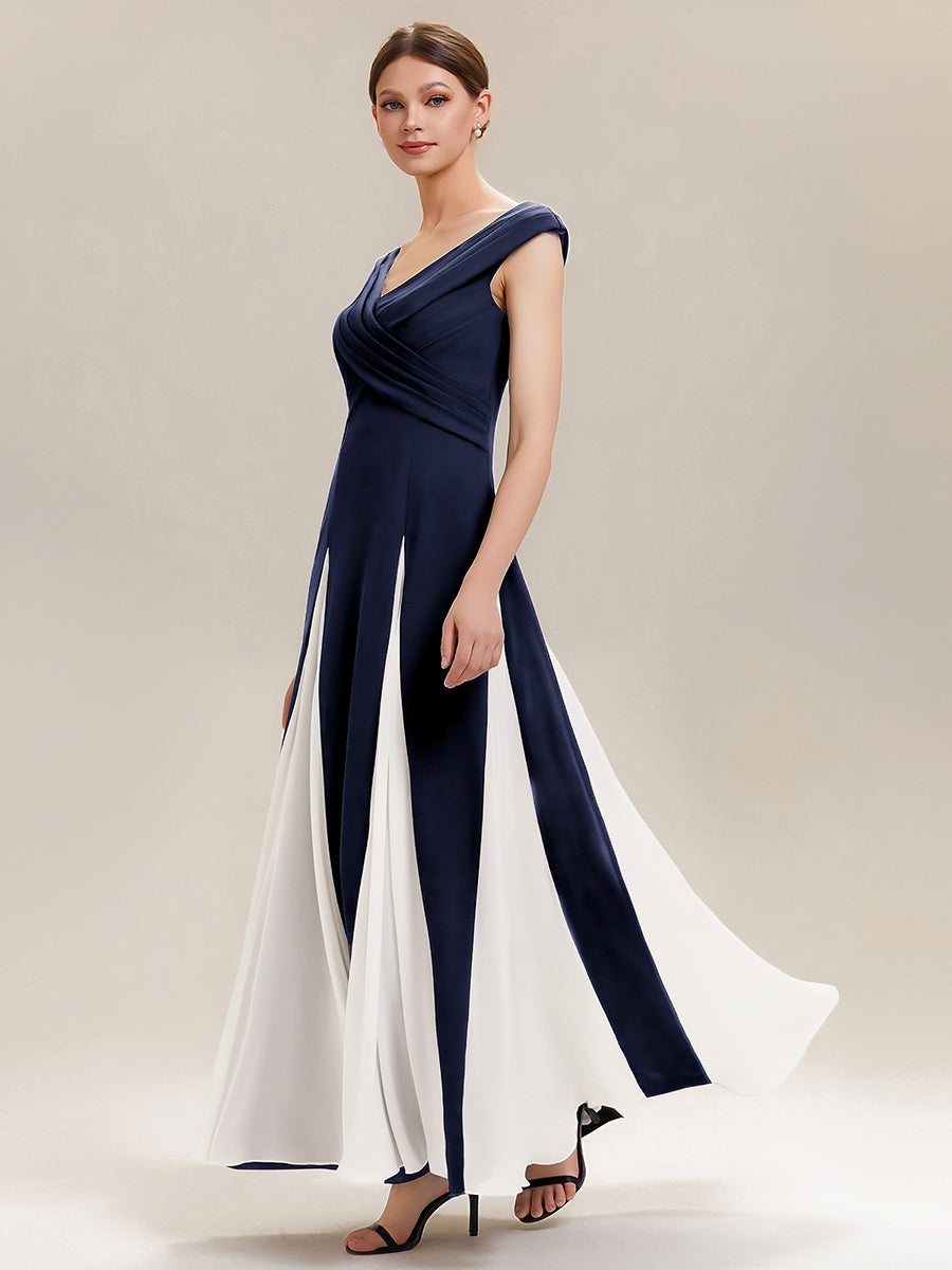 Elegant Design Knit Cap Sleeve Semi Formal Dress #color_Navy Blue
