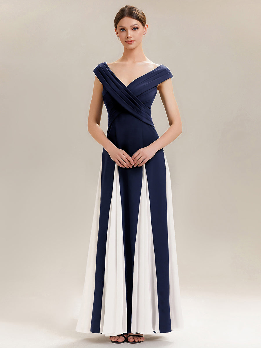 Elegant Design Knit Cap Sleeve Semi Formal Dress #color_Navy Blue