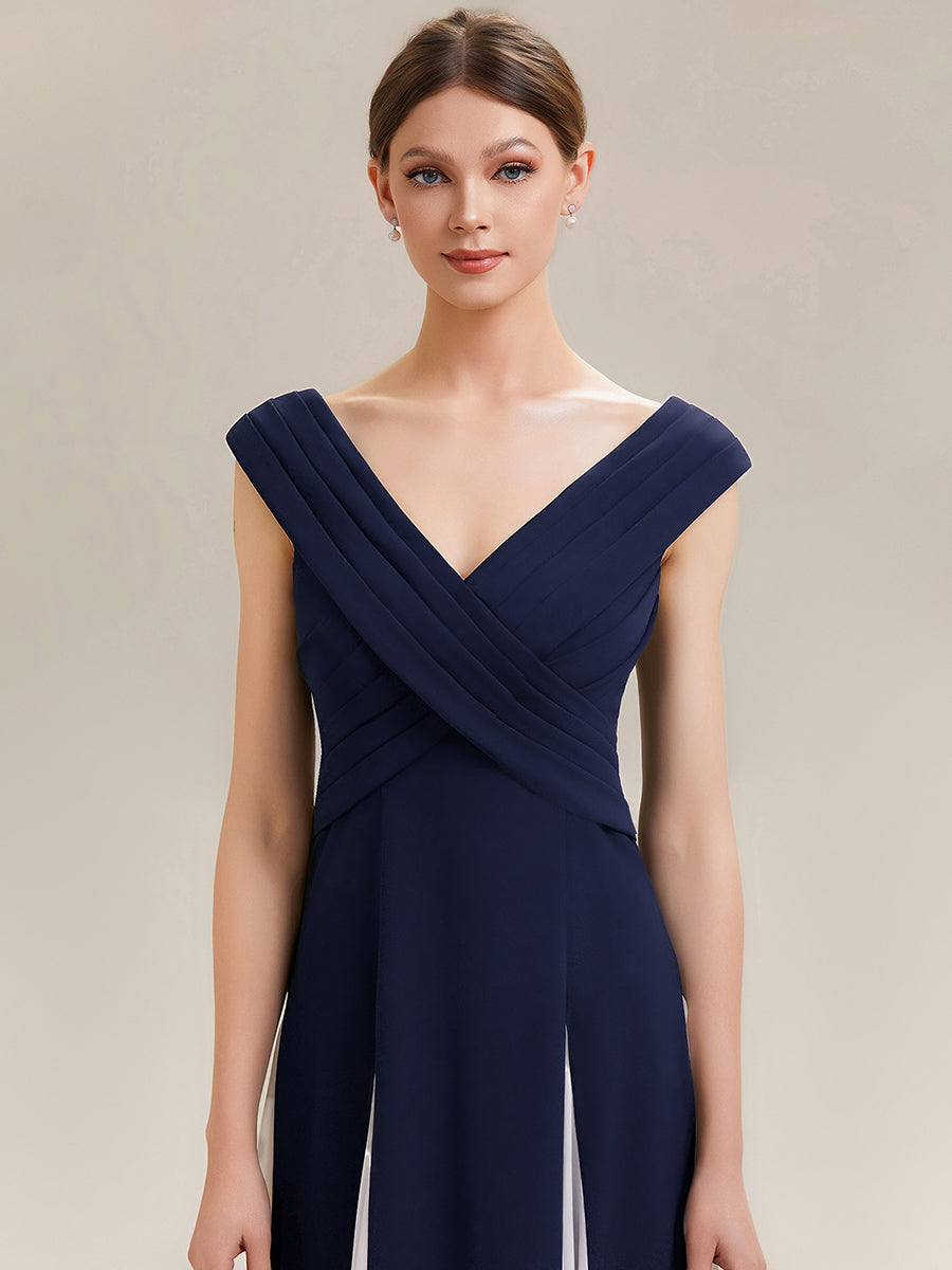 Elegant Design Knit Cap Sleeve Semi Formal Dress #color_Navy Blue