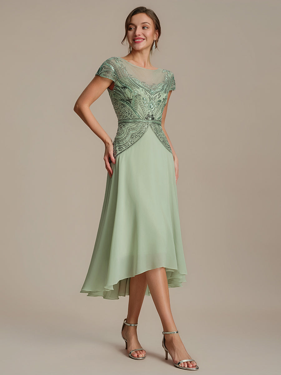 See-Through Beaded Sheath Round Neck Wedding Guest Dress #color_Mint Green