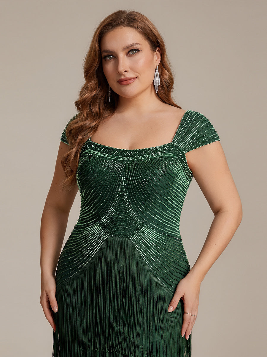 Sequin Sleeveless fringe cocktail dress #color_Dark Green
