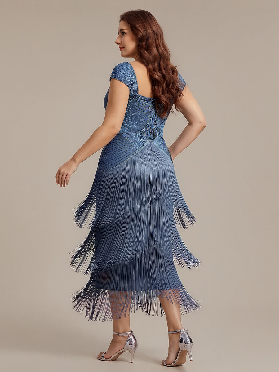 Sequin Sleeveless fringe cocktail dress #color_Dusty Blue