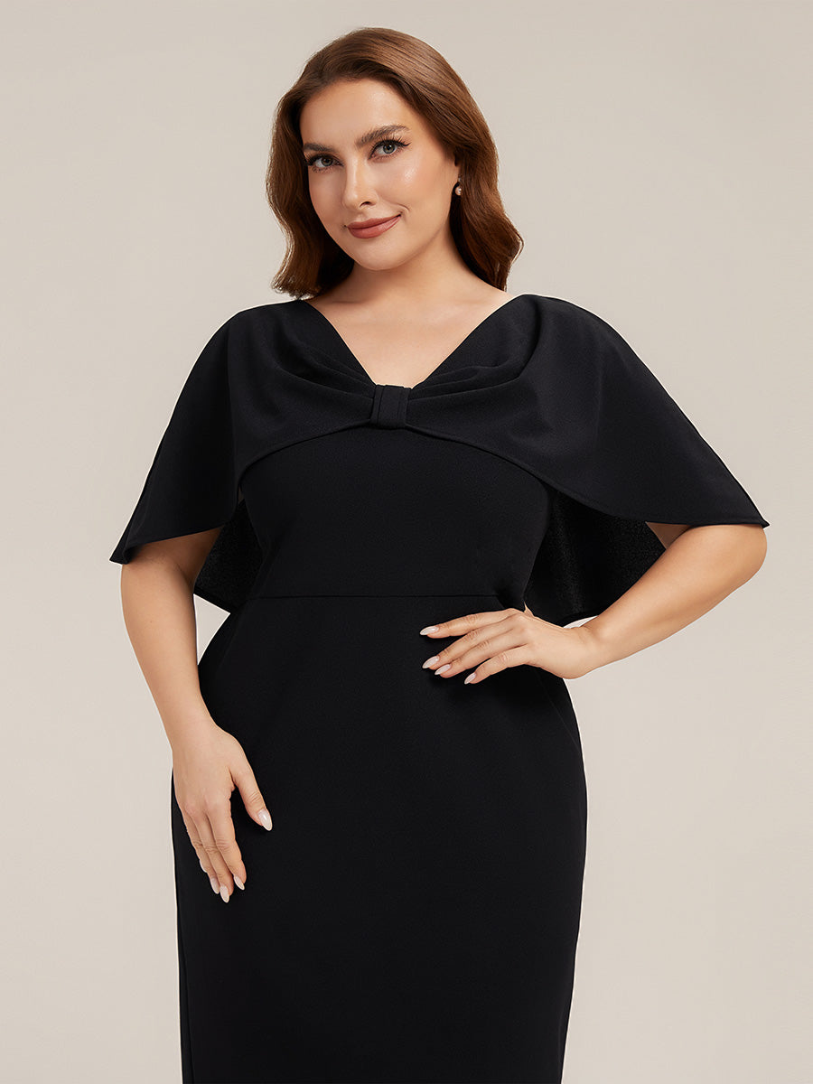 Knit Shawl Sleeve Sheath Wedding Guest Dress #color_Black