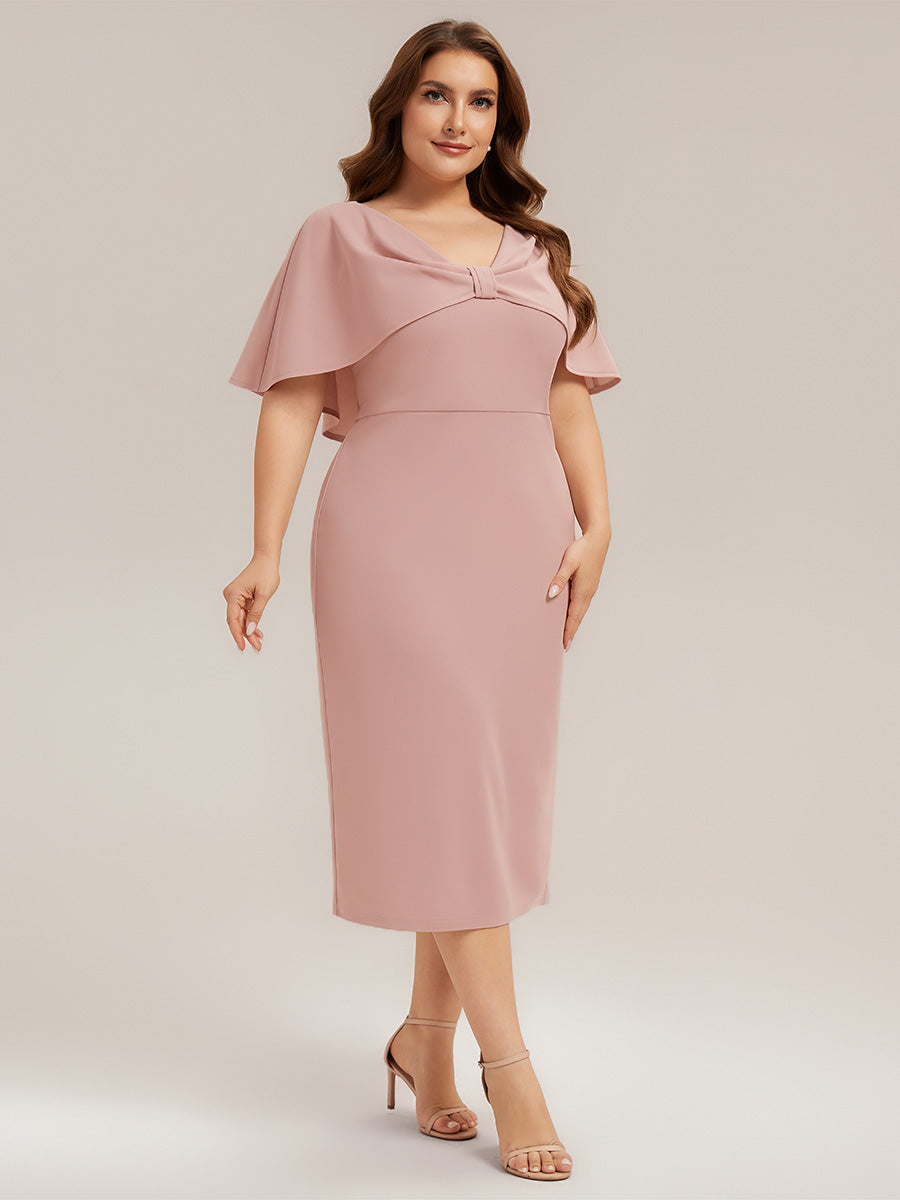 Knit Shawl Sleeve Sheath Wedding Guest Dress #color_Dusty Rose