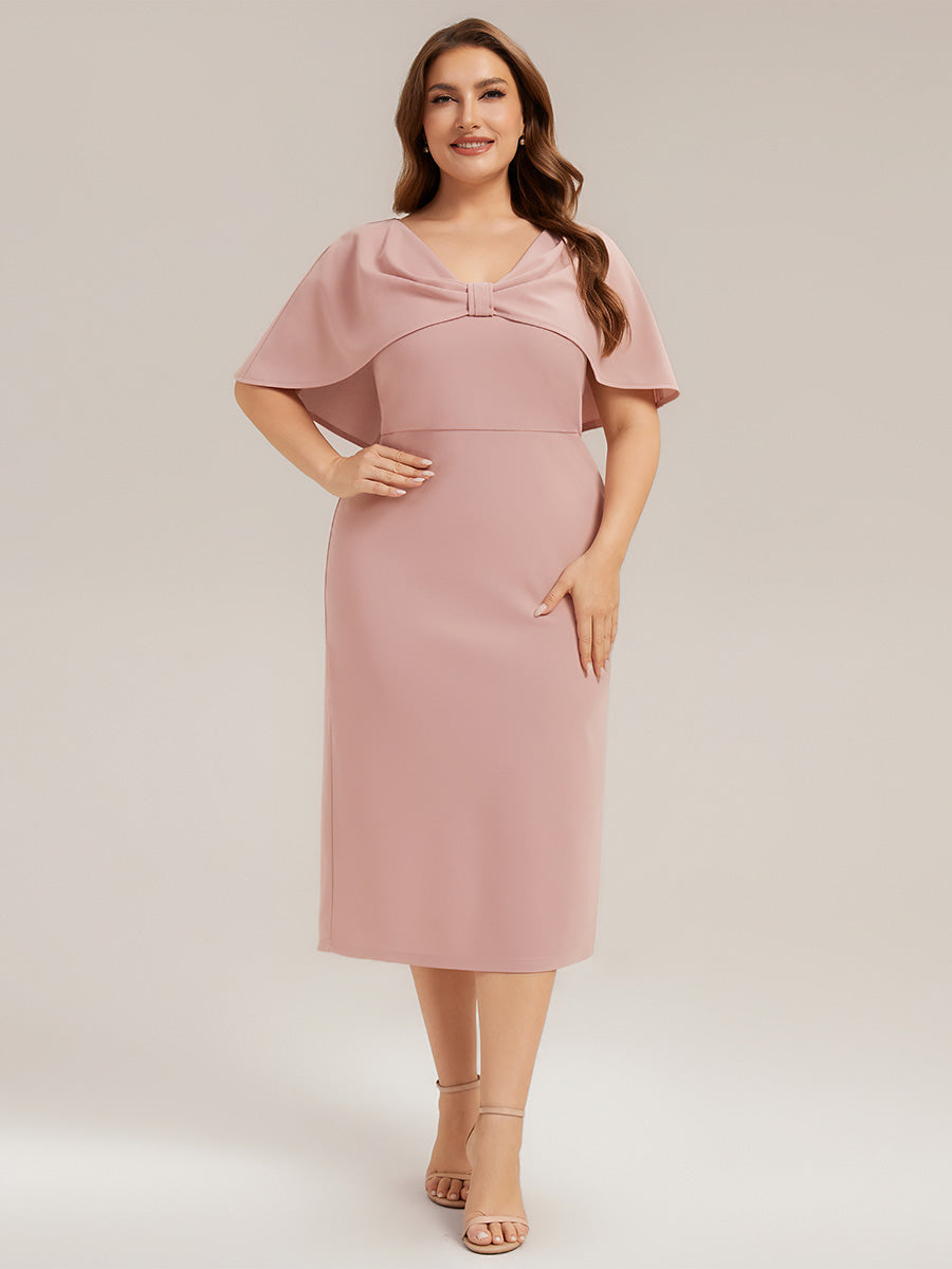 Knit Shawl Sleeve Sheath Wedding Guest Dress #color_Dusty Rose