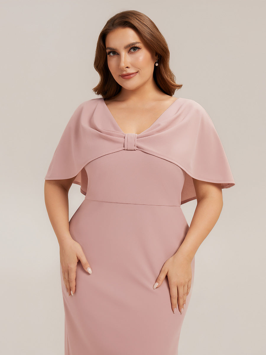 Knit Shawl Sleeve Sheath Wedding Guest Dress #color_Dusty Rose