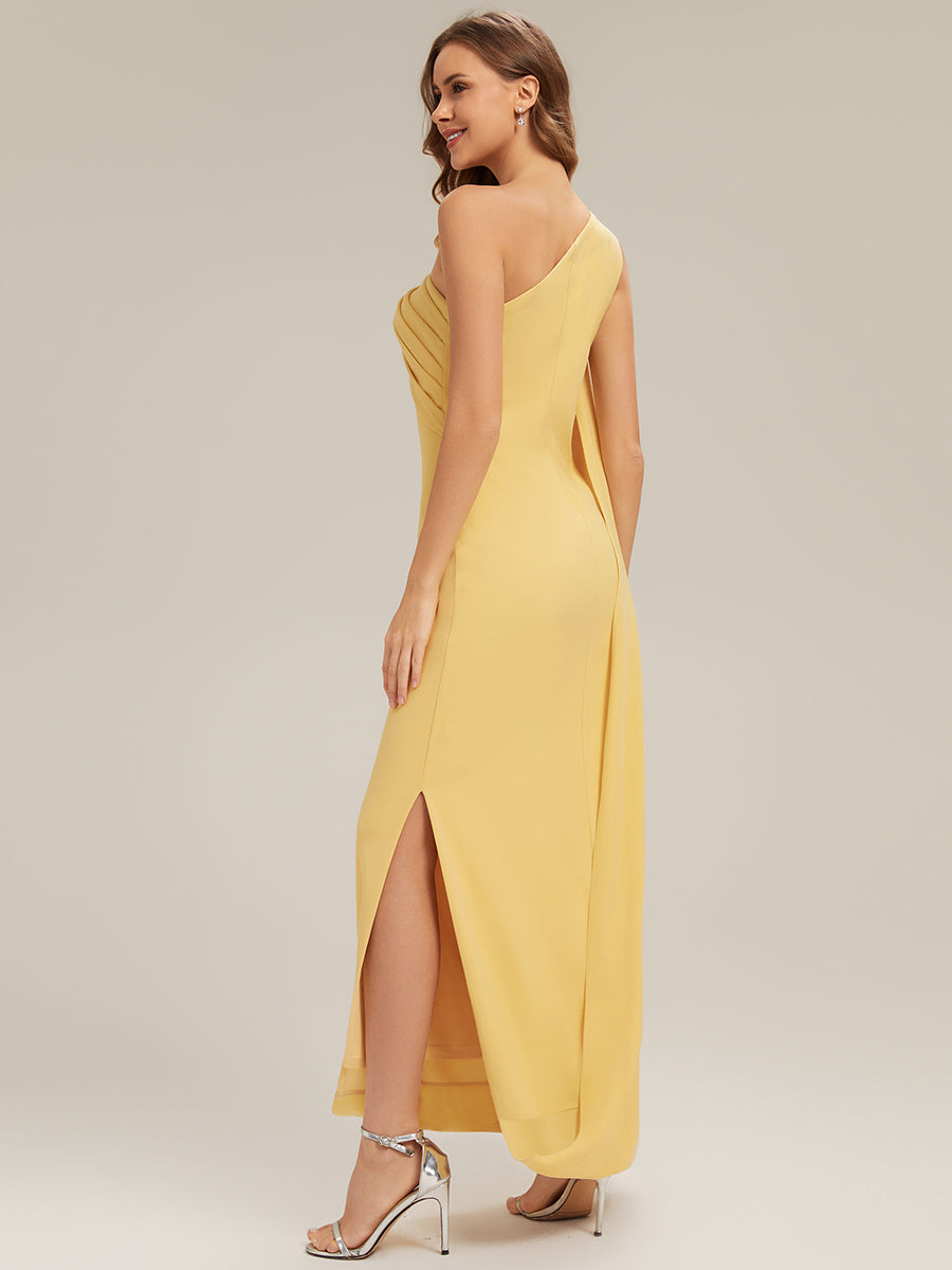 Flowing Ribbons Knit Sleeveless Wedding Guest Dress #color_Yellow