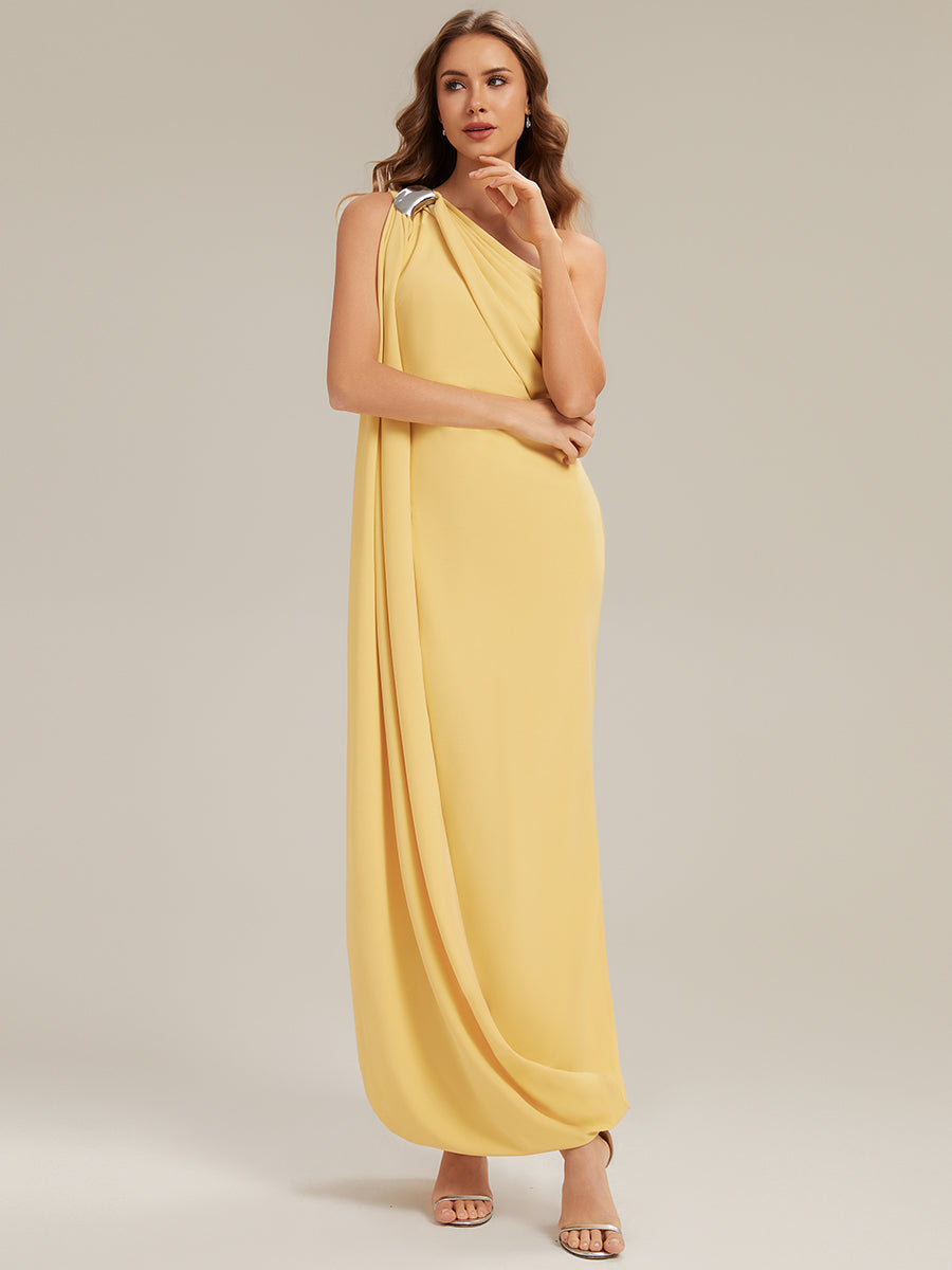 Flowing Ribbons Knit Sleeveless Wedding Guest Dress #color_Yellow
