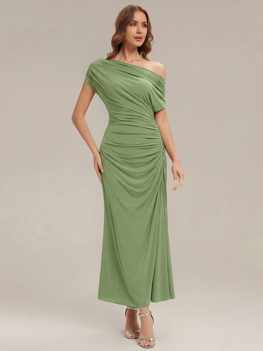 Printed Knit Drop Shoulder Sleeve Wedding Guest Dress #color_Sage Green