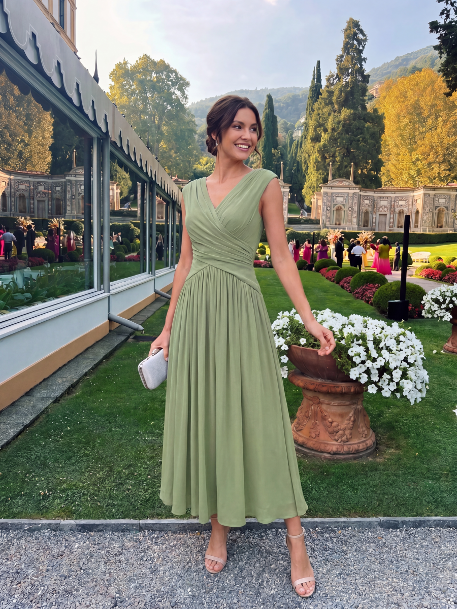 Knit Sleeveless Sheath Wedding Guest Dress #color_Sage Green
