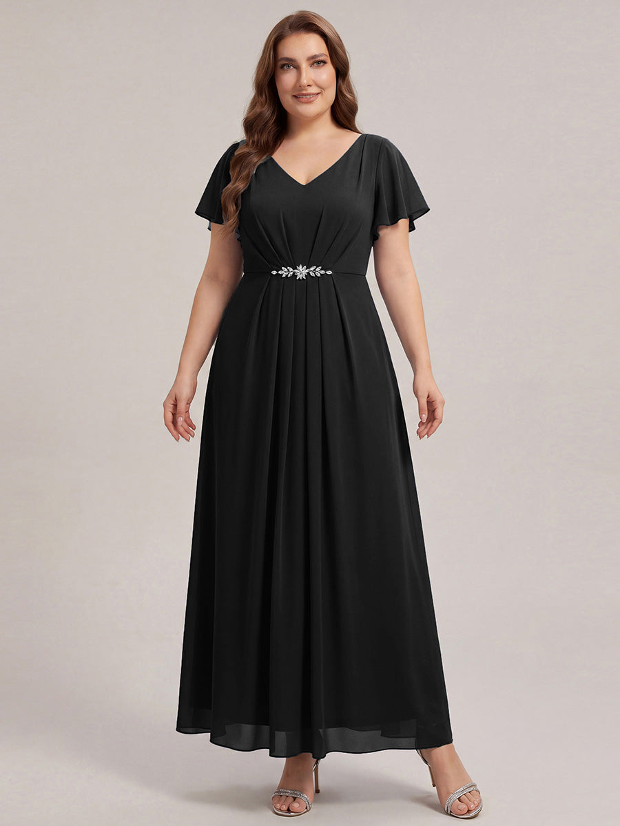 Plus Size Rhinestone Embellished Chiffon Wedding Guest Dress #color_Black