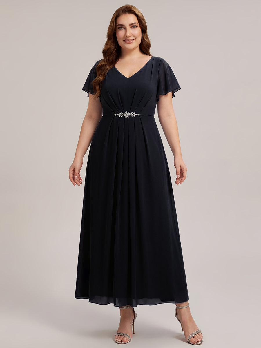 Plus Size Rhinestone Embellished Chiffon Wedding Guest Dress #color_Black